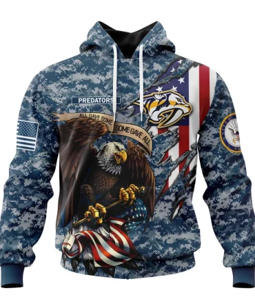 NHL Nashville Predators Honor Us Navy Veterans Graphic Hoodie