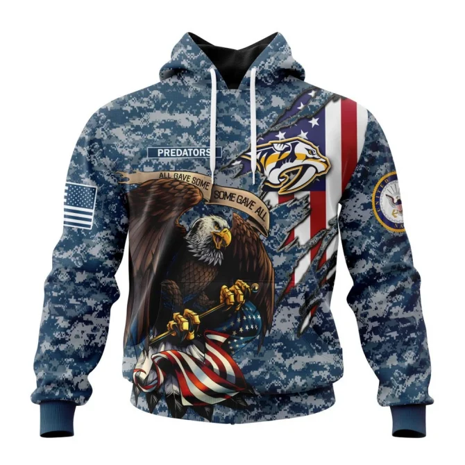 NHL Nashville Predators Honor Us Navy Veterans Graphic Hoodie