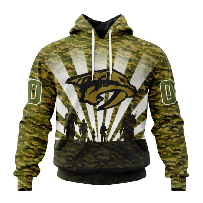 NHL Nashville Predators Special Military Camo Kits For Veterans Day And Rememberance Day Graphic Hoodie