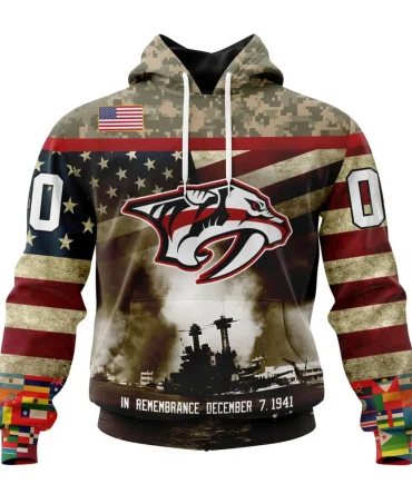 NHL Nashville Predators, Specialized Unisex Kits Remember Pearl Harbor Graphic Hoodie