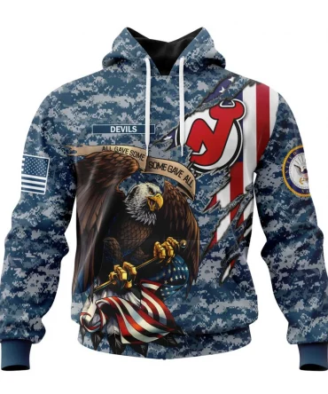 NHL New Jersey Devils Honor Us Navy Veterans Graphic Hoodie