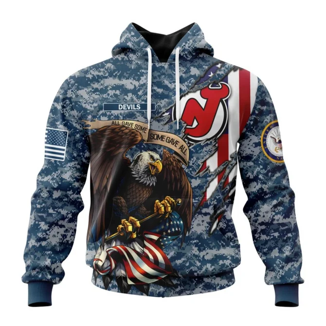 NHL New Jersey Devils Honor Us Navy Veterans Graphic Hoodie