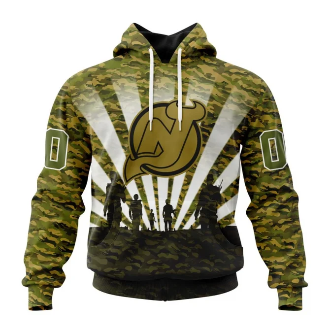 NHL New Jersey Devils Special Military Camo Kits For Veterans Day And Rememberance Day Graphic Hoodie