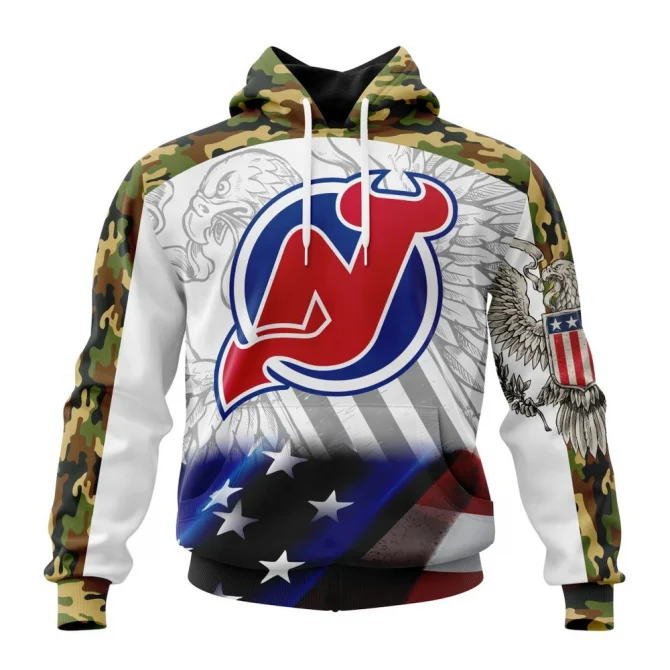 NHL New Jersey Devils, Specialized Design With Our America Flag And Our America Eagle Graphic Hoodie