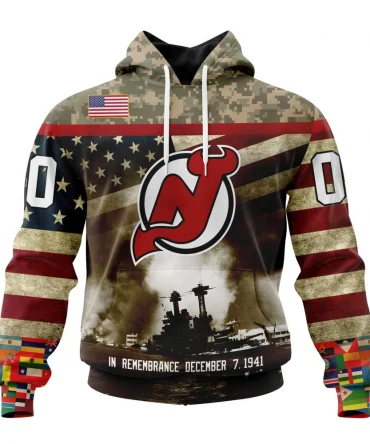 NHL New Jersey Devils, Specialized Unisex Kits Remember Pearl Harbor Graphic Hoodie