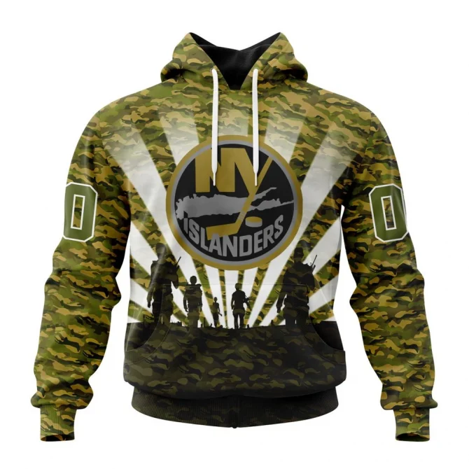 NHL New York Islanders Special Military Camo Kits For Veterans Day And Rememberance Day Graphic Hoodie