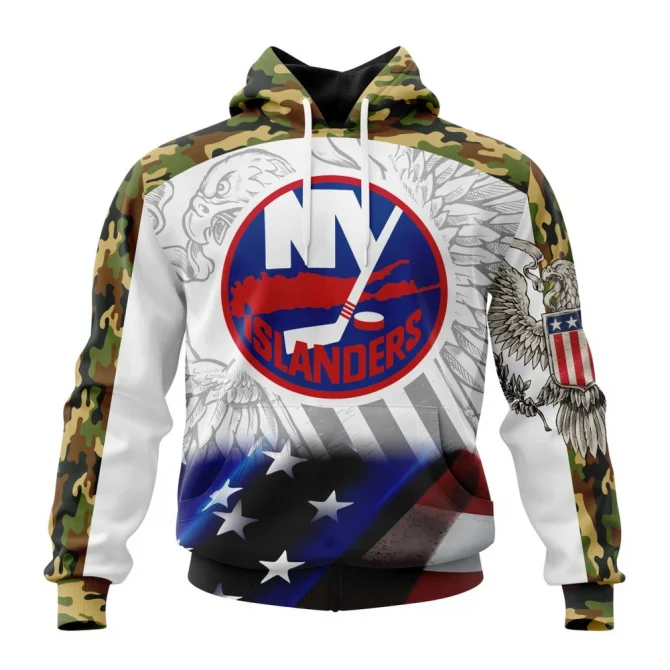 NHL New York Islanders, Specialized Design With Our America Flag And Our America Eagle Graphic Hoodie