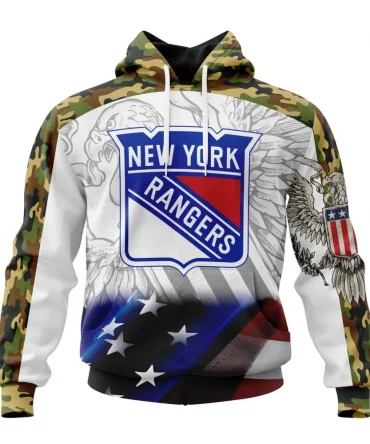 NHL New York Rangers, Specialized Design With Our America Flag And Our America Eagle Graphic Hoodie
