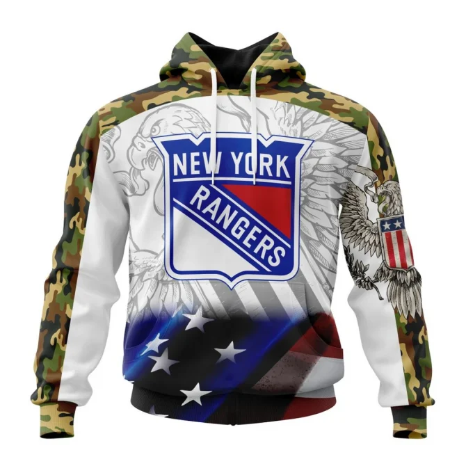 NHL New York Rangers, Specialized Design With Our America Flag And Our America Eagle Graphic Hoodie