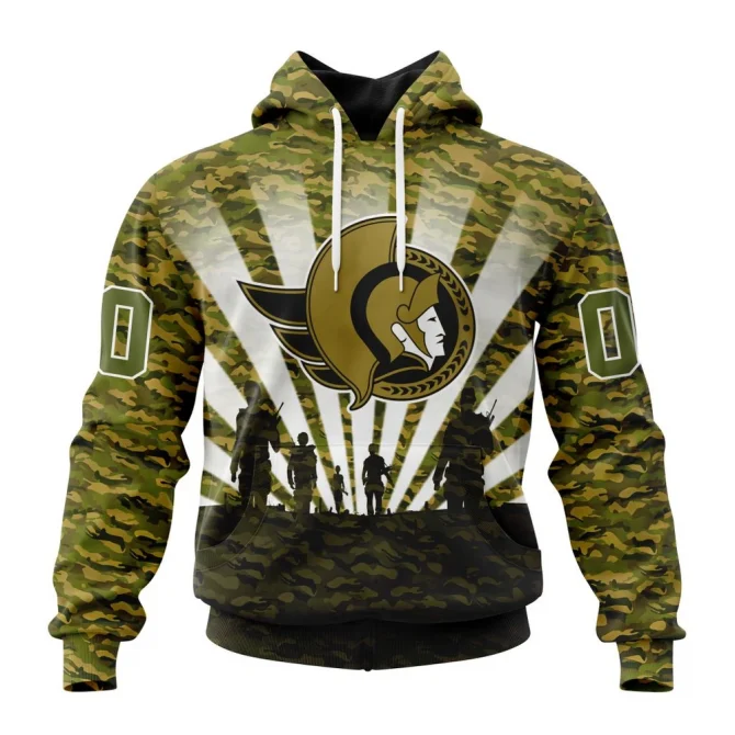 NHL Ottawa Senators Special Military Camo Kits For Veterans Day And Rememberance Day Graphic Hoodie