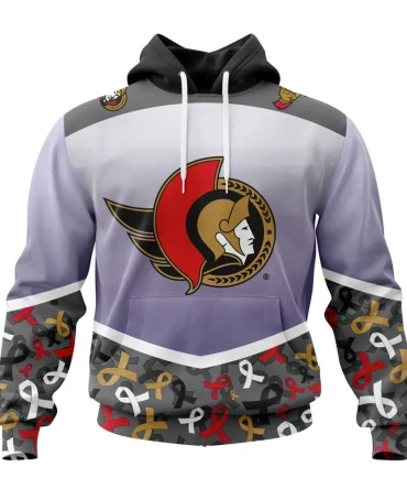 NHL Ottawa Senators, Specialized Sport Fights Again All Cancer Graphic Hoodie