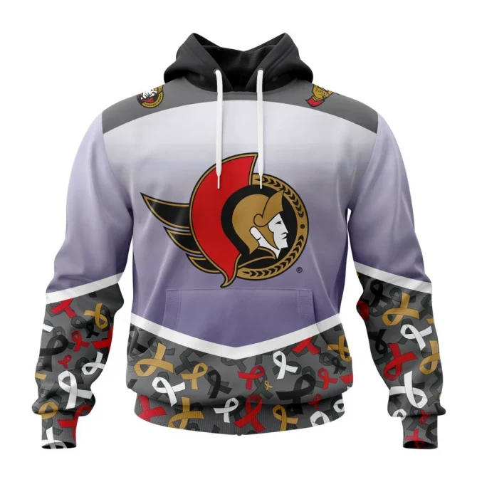 NHL Ottawa Senators, Specialized Sport Fights Again All Cancer Graphic Hoodie