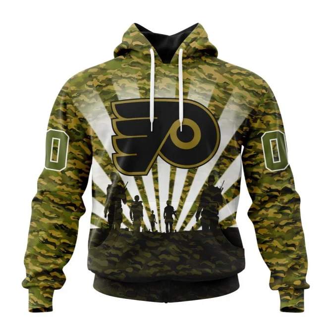 NHL Philadelphia Flyers Special Military Camo Kits For Veterans Day And Rememberance Day Graphic Hoodie