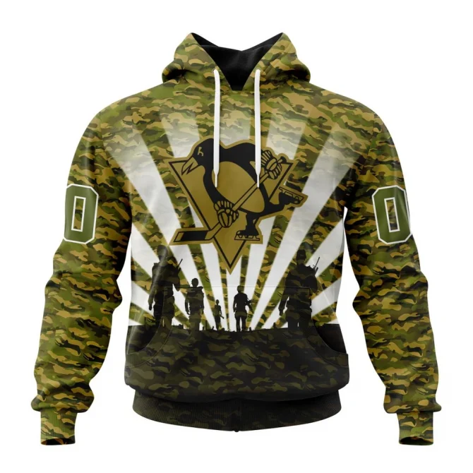 NHL Pittsburgh Penguins Special Military Camo Kits For Veterans Day And Rememberance Day Graphic Hoodie