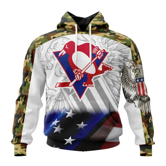 NHL Pittsburgh Penguins, Specialized Design With Our America Flag And Our America Eagle Graphic Hoodie