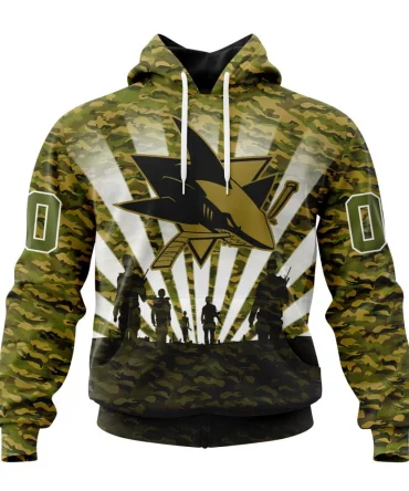 NHL San Jose Sharks Special Military Camo Kits For Veterans Day And Rememberance Day Graphic Hoodie