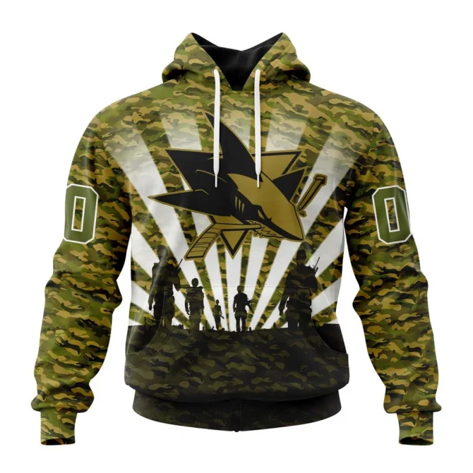 NHL San Jose Sharks Special Military Camo Kits For Veterans Day And Rememberance Day Graphic Hoodie