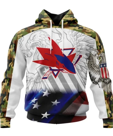 NHL San Jose Sharks, Specialized Design With Our America Flag And Our America Eagle Graphic Hoodie