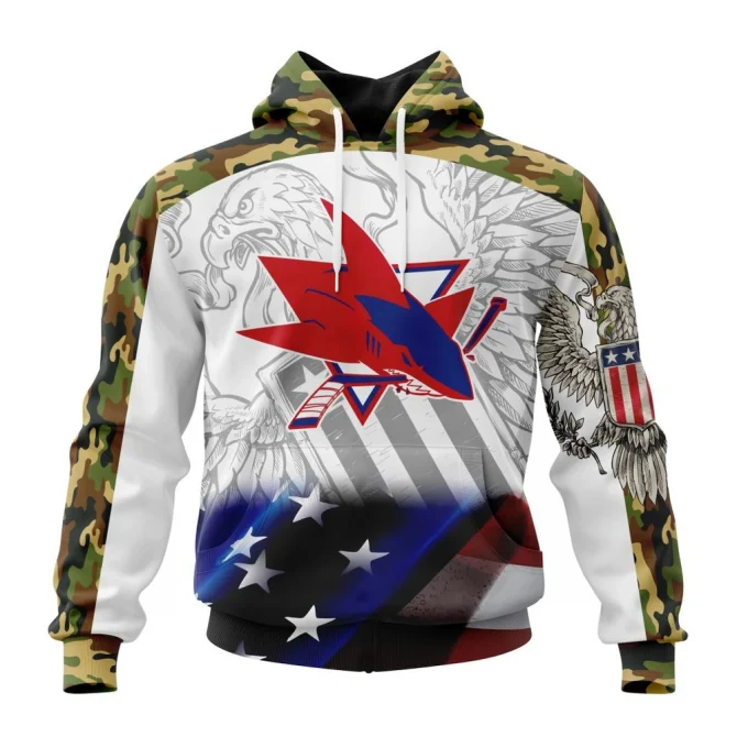NHL San Jose Sharks, Specialized Design With Our America Flag And Our America Eagle Graphic Hoodie