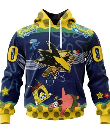 NHL San Jose Sharks, Specialized Jersey With Spongebob Graphic Hoodie