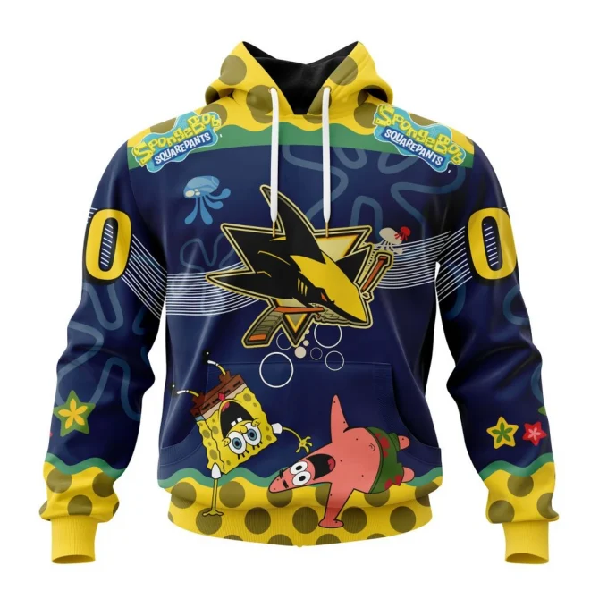 NHL San Jose Sharks, Specialized Jersey With Spongebob Graphic Hoodie