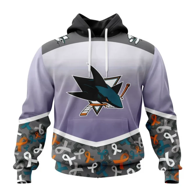 NHL San Jose Sharks, Specialized Sport Fights Again All Cancer Graphic Hoodie
