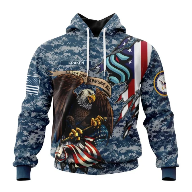 NHL Seattle Kraken Honor Us Navy Veterans Graphic Hoodie