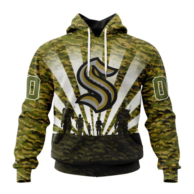 NHL Seattle Kraken Special Military Camo Kits For Veterans Day And Rememberance Day Graphic Hoodie