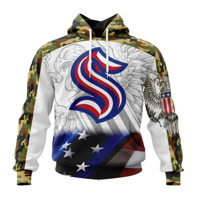 NHL Seattle Kraken, Specialized Design With Our America Flag And Our America Eagle Graphic Hoodie