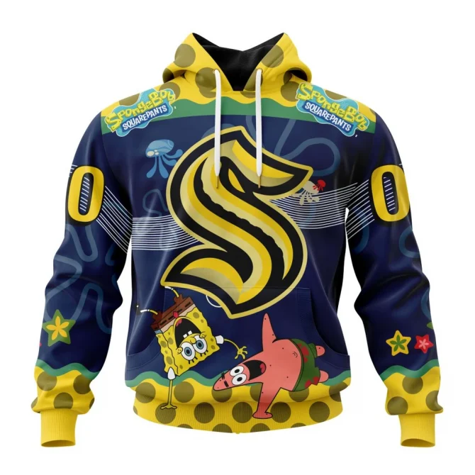 NHL Seattle Kraken, Specialized Jersey With Spongebob Graphic Hoodie