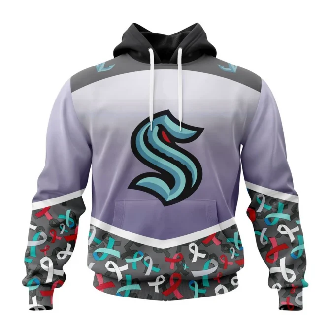 NHL Seattle Kraken, Specialized Sport Fights Again All Cancer Graphic Hoodie