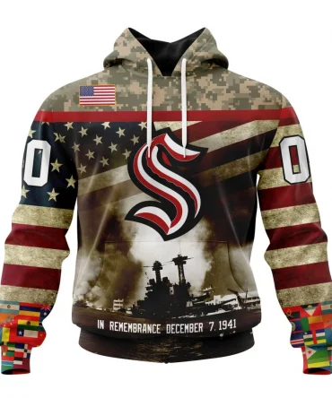 NHL Seattle Kraken, Specialized Unisex Kits Remember Pearl Harbor Graphic Hoodie