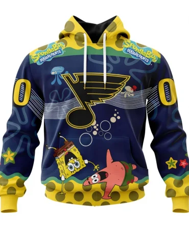 NHL St. Louis Blues, Specialized Jersey With Spongebob Graphic Hoodie