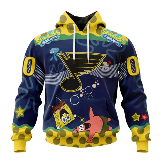 NHL St. Louis Blues, Specialized Jersey With Spongebob Graphic Hoodie