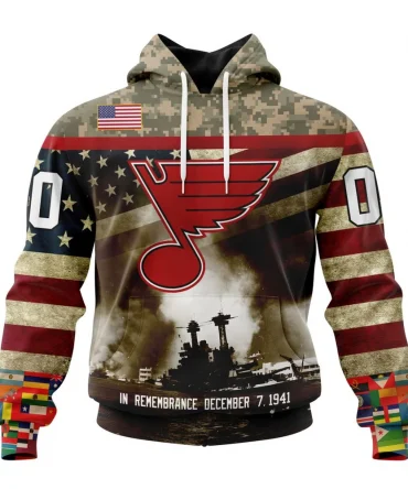 NHL St. Louis Blues, Specialized Unisex Kits Remember Pearl Harbor Graphic Hoodie