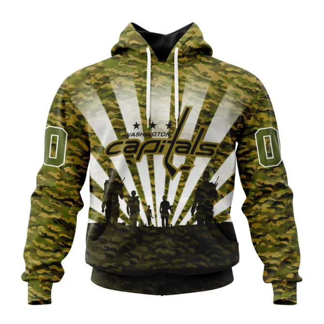 NHL Washington Capitals Special Military Camo Kits For Veterans Day And Rememberance Day Graphic Hoodie
