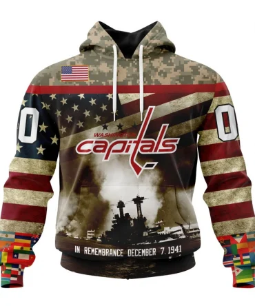 NHL Washington Capitals, Specialized Unisex Kits Remember Pearl Harbor Graphic Hoodie