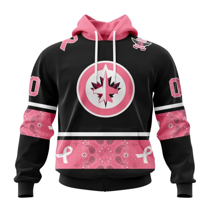 NHL Winnipeg Jets, Specialized Design In Classic Style With Paisley! In October We Wear Pink Breast Cancer Graphic Hoodie