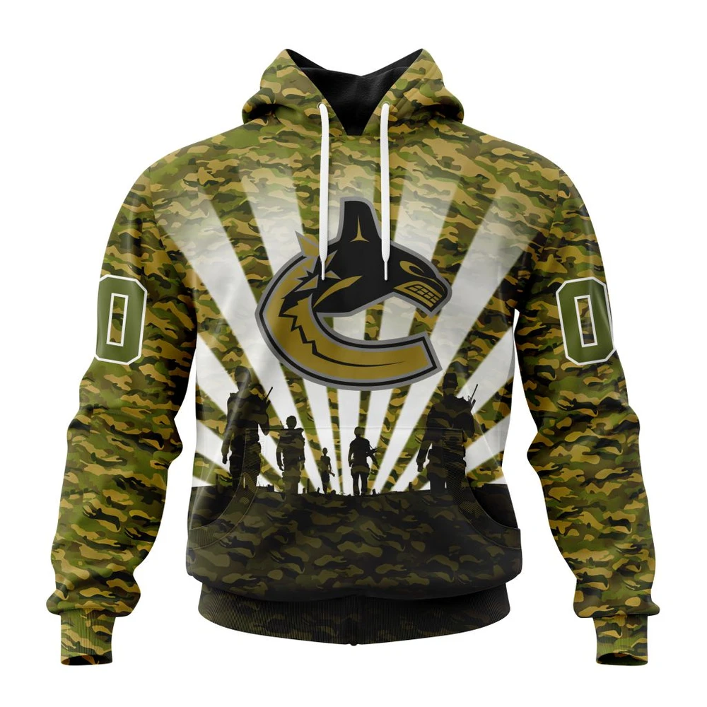 NHL Vancouver Canucks Special Military Camo Kits For Veterans Day And Rememberance Day Graphic Hoodie