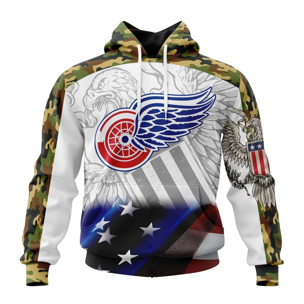 NHL Detroit Red Wings, Specialized Design With Our America Flag And Our America Eagle Graphic Hoodie