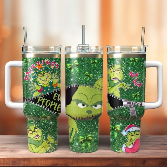 Green Monster Christmas Grinch Movies Custom Stanley Quencher 40oz Stainless Steel Tumbler With Handle