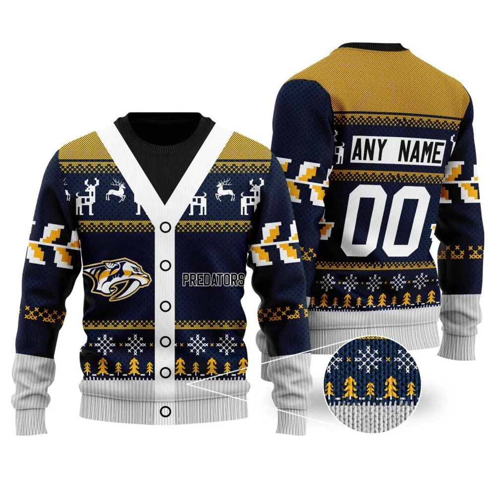 NHL Nashville Predators | Personalized Name & Number Unisex Sweater For Christmas Season