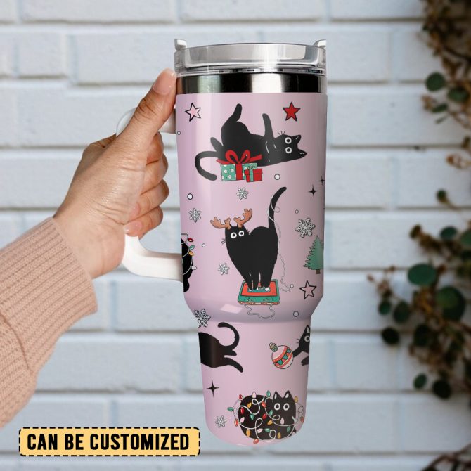 Black Cat Christmas Custom Stanley Quencher 40oz Stainless Steel Tumbler - Image 2