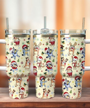 Bluey Cartoon Christmas Custom Stanley Quencher 40oz Stainless Steel Tumbler With Handle