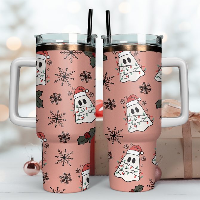 Christmas Ghost Custom Stanley Quencher 40oz Stainless Steel Tumbler - Image 2