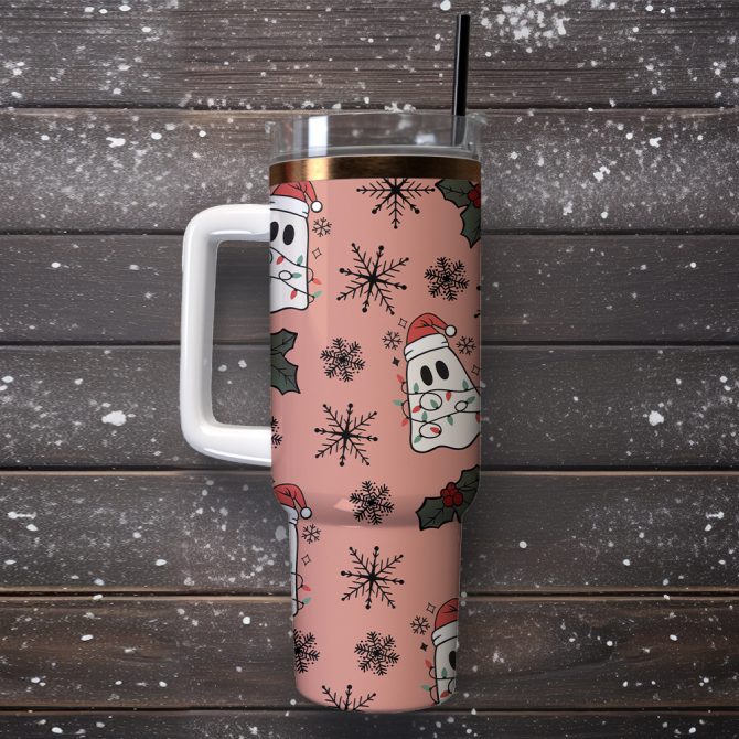 Christmas Ghost Custom Stanley Quencher 40oz Stainless Steel Tumbler - Image 3