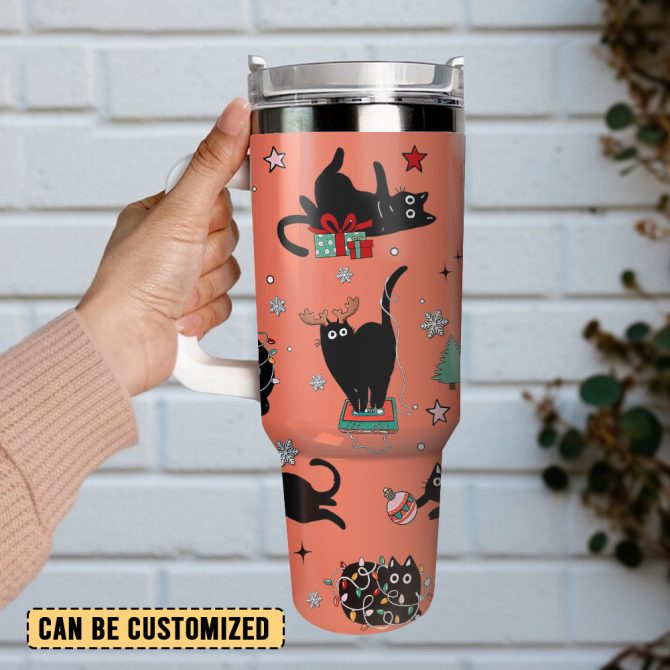 Black Cat Christmas Custom Stanley Quencher 40oz Stainless Steel Tumbler - Image 2