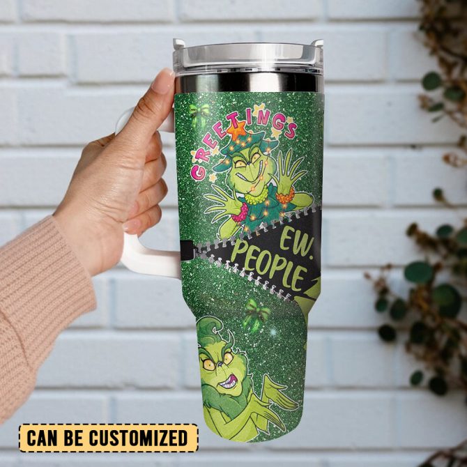 Green Monster Christmas Grinch Movies Custom Stanley Quencher 40oz Stainless Steel Tumbler With Handle - Image 2