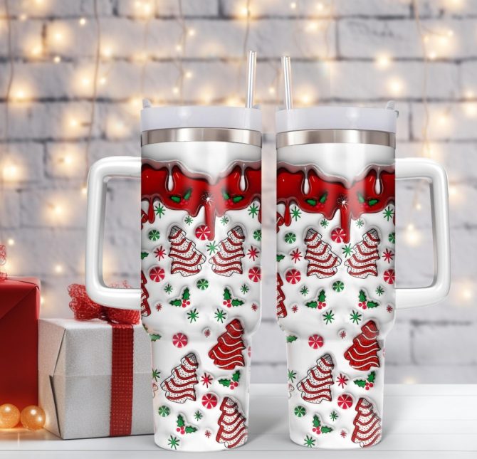 Christmas Tree Cakes Custom Stanley Quencher 40oz Stainless Steel Tumbler With Handle