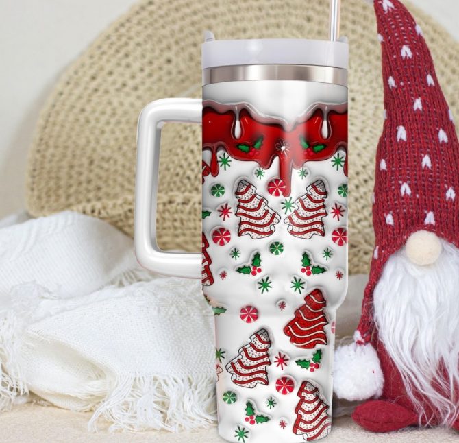 Christmas Tree Cakes Custom Stanley Quencher 40oz Stainless Steel Tumbler With Handle - Image 3